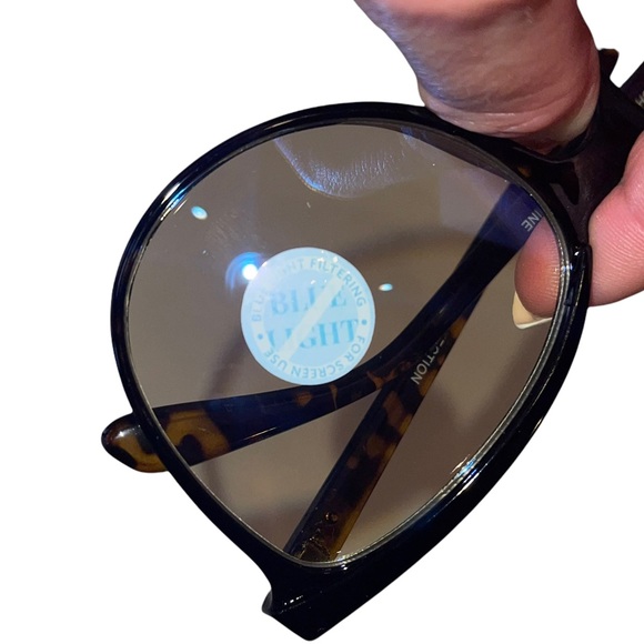 NORDSTROM Brown Tortoise Horn Rim Square Blue Lens Glasses NWT - Picture 4 of 8